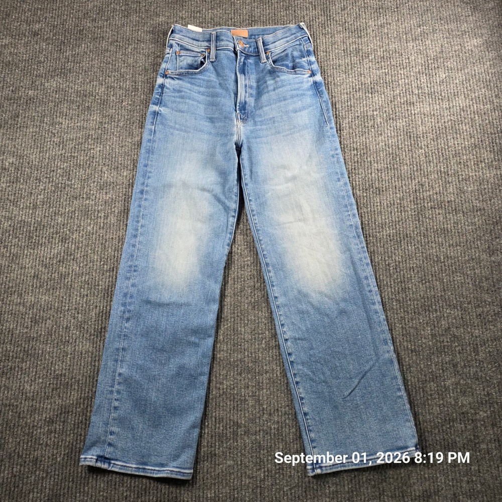 Mother Lil Rambler Zip Flood Jeans Out Of The Blue Light Wash Straight Leg 26